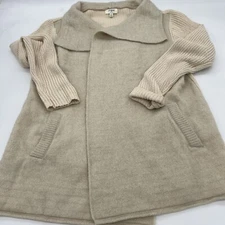 Umgee Cream Knit Fuzzy Open Front Cardigan Size Small Contrast Fabric