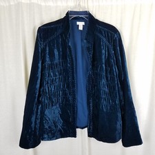 Chico s Velvet Chord Open Front Jacket Blazer Teal Blue Fairy Whimsigoth sz M 2