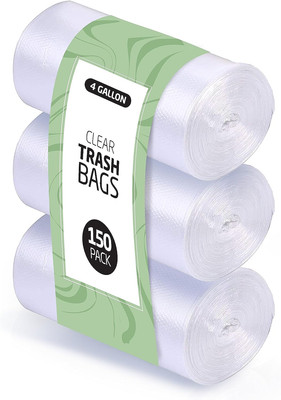 4 Gallon Trash Bags - 150 Small Mini Garbage Bags | 17'' X 18'' Clear Waste Basket