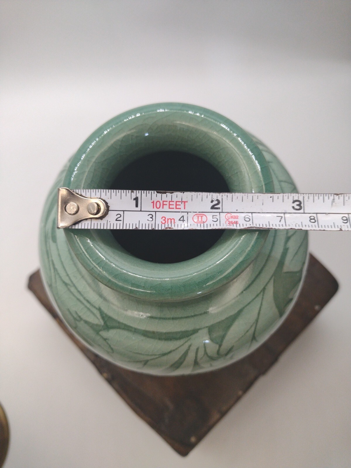 Vintage Korean Signed Celadon 7" Vase Crackle Glaze Floral eBay