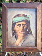 APACHE WARRIOR Vintage Original Mid Century Modern Art Oil on Canvas circa 1960s