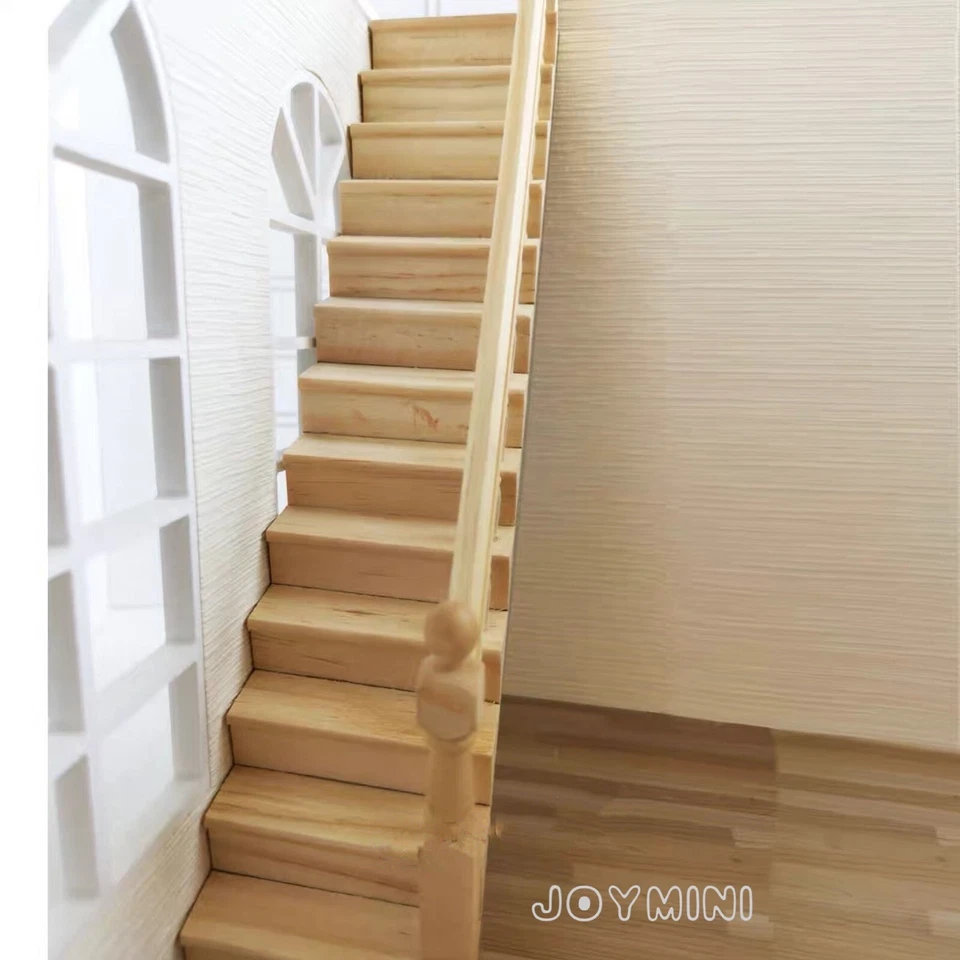 1/12 Dollhouse Right Miniature Staircase Straight Handrail Stair Step Furniture - Image 3 of 4