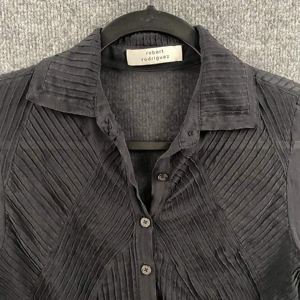 Robert Rodriguez 真丝衬衫上衣小号黑色透明纽扣奇思戈斯经典 — 第 2/4 张图片