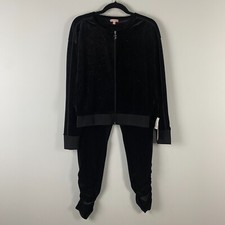 Juicy Couture Black Bling Sparkle Velour 2 Piece Tracksuit Size M Y2K Mob Wife