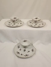 6 pcs Vintage Lefton China Hand-Painted Teacups and Snack Plates Violet Flowers