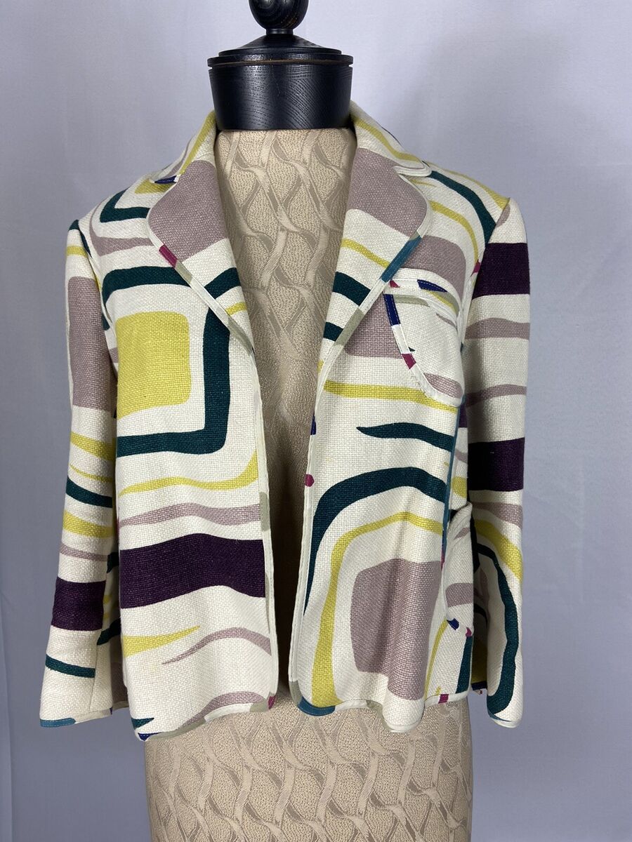 ジャケット Marni Cream Cady Blazer MARNI Size 6 Open Closure Colorful Summer Linen Jacket | eBay