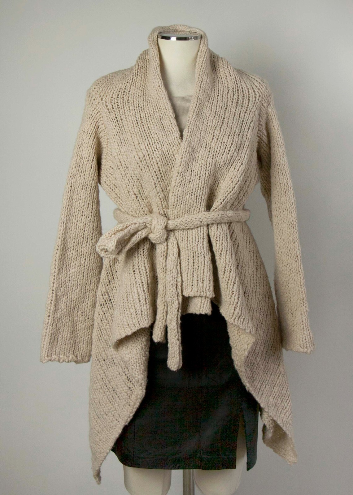 NEW PENNY Wool Open Front Knitted Warm Cardigan Maglione Beige Lana Boucle L