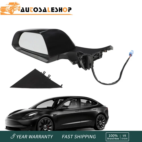 For Tesla Model 3 2017-2023 Left Driver Side Mirror Heated Power Fold Black