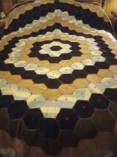 Antique CRAZY quilt, 90"x68", Wools early, vintage Garden Pattern some Edge Fray