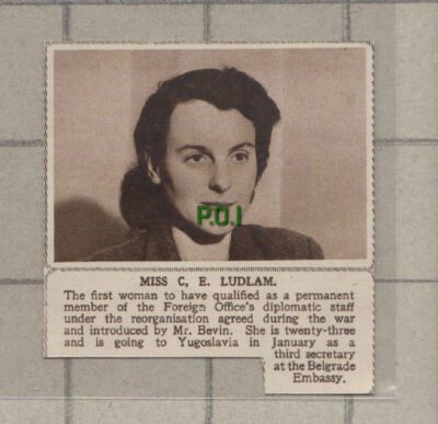 C969) Miss C E Ludlam Auswärtiges Amt Diplomatischer Stab Jugoslawien - 1948 Zuschnitt