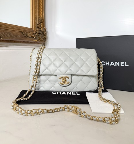 Chanel Classic Single Flap Grey Bag Gold Hardware Authentic