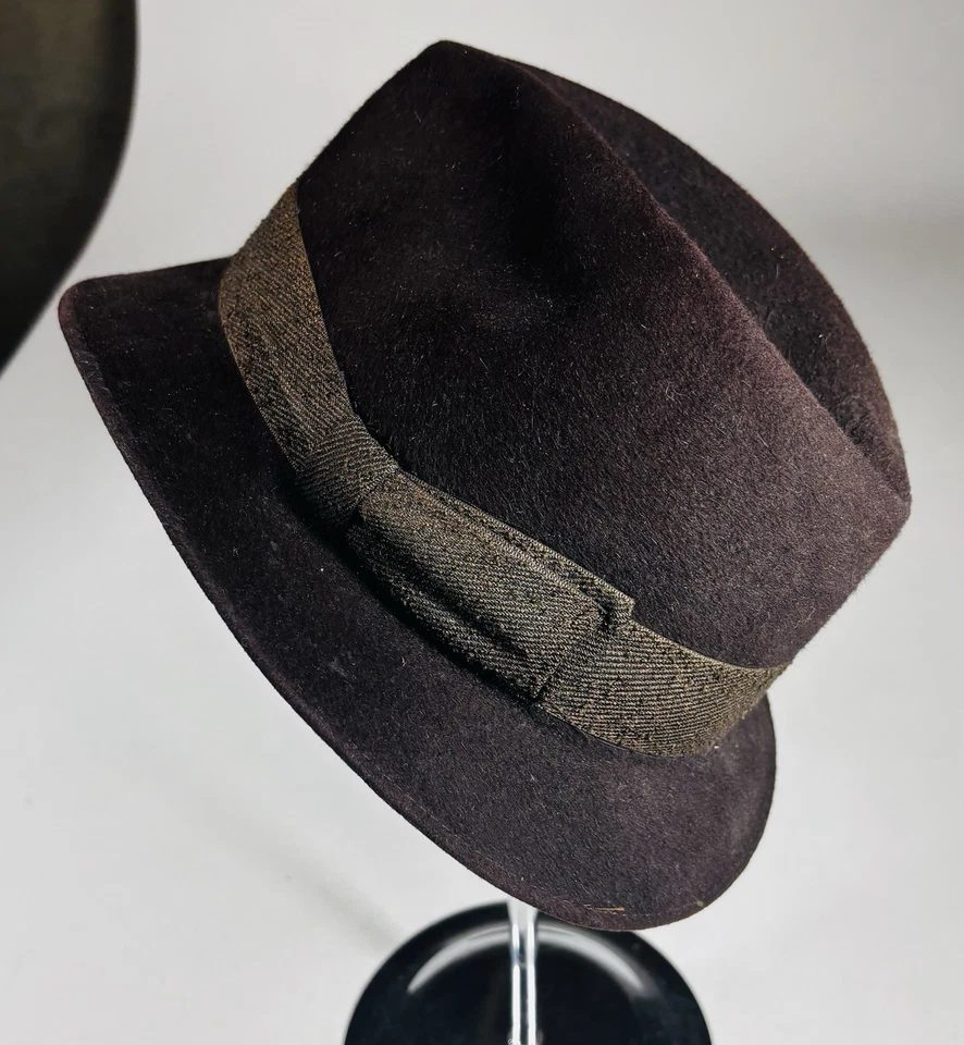 VTG Stetson Royal De Luxe Fedora Hat 7 3/8 Brown Fur Felt The Toggery MidCentury - Image 4 of 4