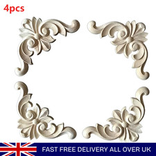 4pcs Wooden Carved Corner Applique Onlay Mouldings for Furniture Wall Door Decor