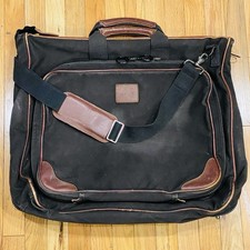 Vintage Lands End Deluxe Square Rigger Brown Garment Bag Canvas w/ Leather Trim