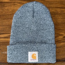Carhartt Beanie Hat Mens One Size Blue Knit Cuffed Workwear Stretch Winter