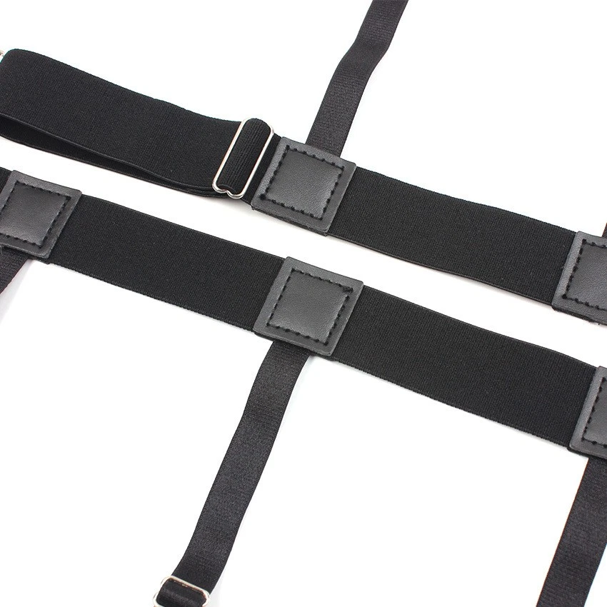 2 peças suspensório de camisa masculina anti-rugas perna laço cinto liga cinto de pinos triplos - Imagem 4 de 4