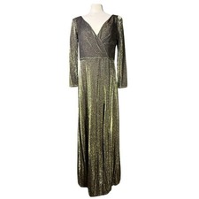 Ieena For Mac Duggal Metallic Black & Gold Long Sleeve Gown Size 10