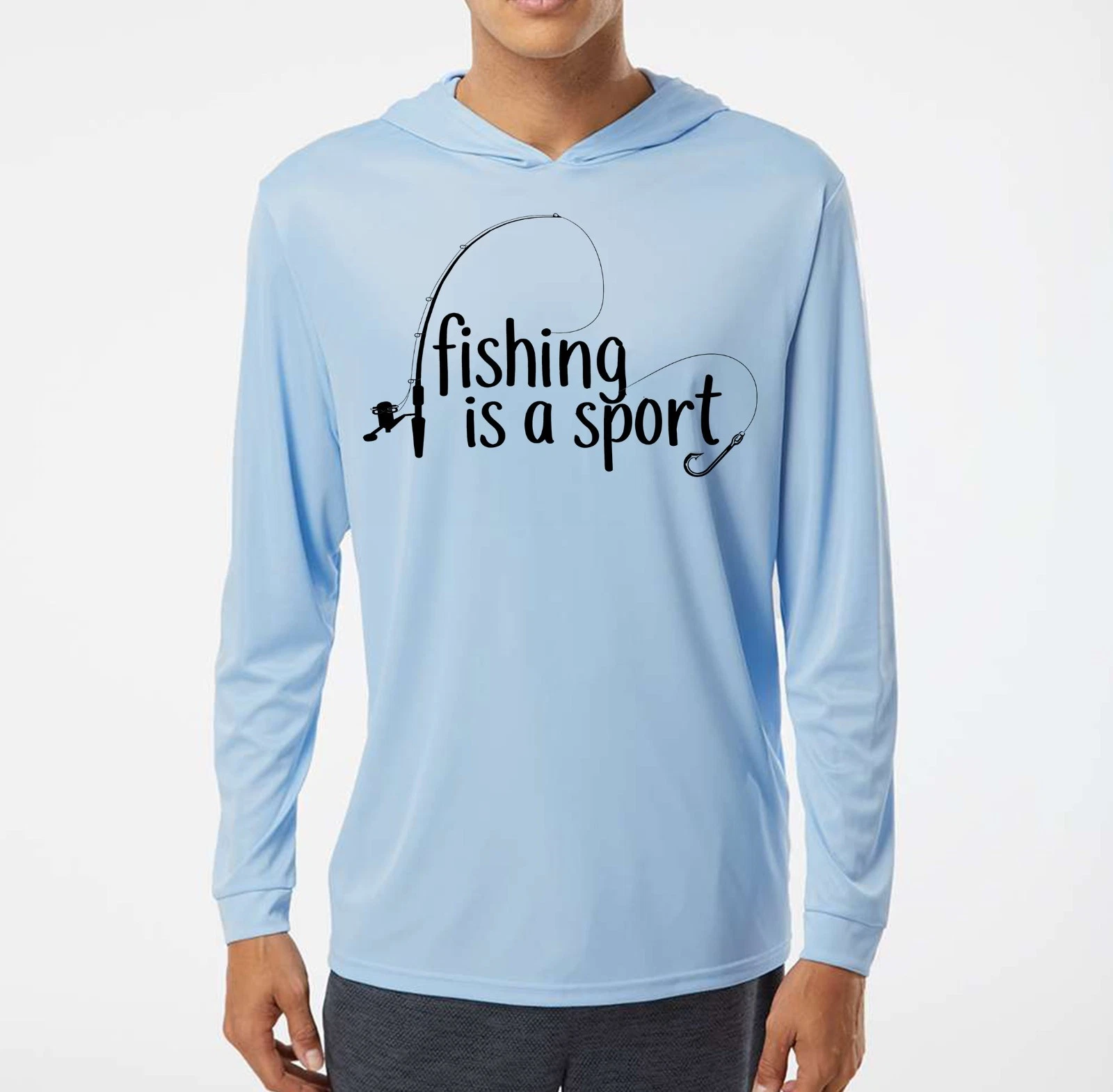 Fishing is a Sport Fun UV Protected UPF 50 Long Sleeve Sun T-Shirt Hood Dry Fit