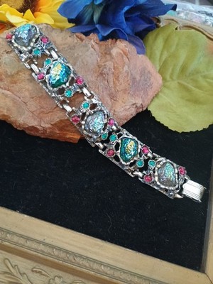 OMG Vintage Selro Attributed Lava Stone Crystal Cab Nugget Link Silver Tone...