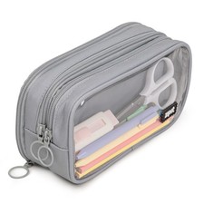 Half Half Pencil Case, 3 Compartment Zipper Pouch for School, Stationery Bag...