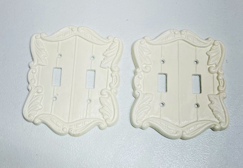 Vintage Double Light Switch Plate White Ornate Cover French Provincial Lot Of 2!