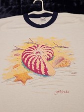 Vtg 90s Florida Nautilus Seashell T-Shirt Augusta Sportswear Made in USA Ringer