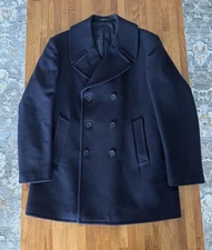 Armani Quilted Navy Half-Belted Wool Peacoat Mens Size 44