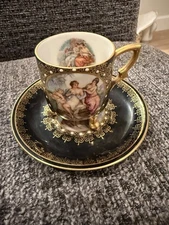 Vintage MITTERTEICH Bavaria Germany Gold Demitasse Cup & Saucer Rose