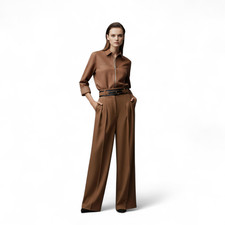 NEW Herm s Women  s Trousers in Marron Muscade Cotton Size 36