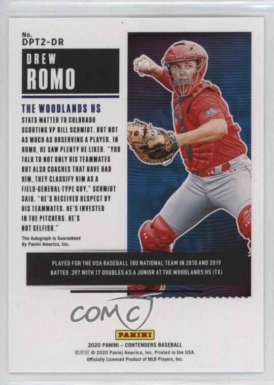 2020 Panini Contenders Draft Pick Ticket 2 Drew Romo #DPT2-DR Auto - Image 2 of 2