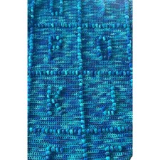 Handmade Vintage Alphabet Crochet Baby Blanket Afghan Variegated Blues 50x35