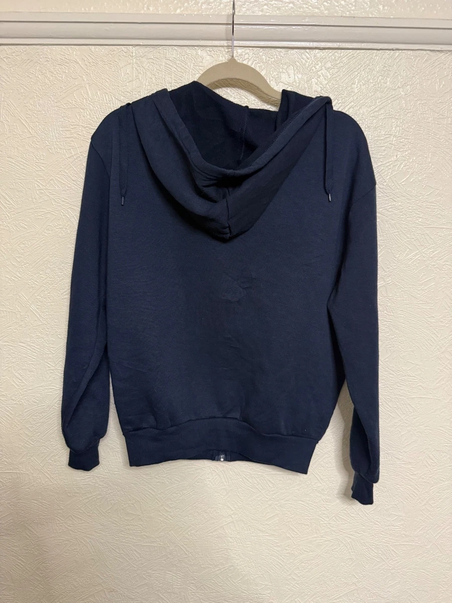 Sudadera con Capucha Lee Cooper Para Hombre Pequeña Azul Marino Bordada Escritura Logo Cremallera Completa Jersey