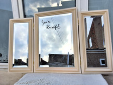 TRIPLE FOLDING CREAM COLOURED FRAME DRESSING TABLE BEVELLED MIRROR