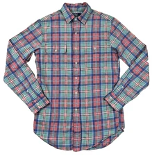 Polo Ralph Lauren Shirt Small Plaid Flannel Lightweight Work Double Pocket