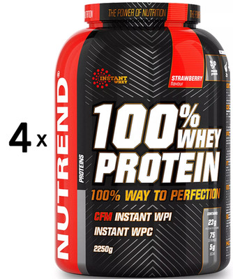4 x Nutrend 100% Whey Protein, Strawberry - 2250g (40,00 EUR/kg)