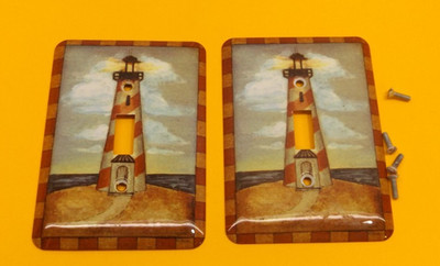 Lighthouse Design Light Switch Plate Cover Metal Ocean Clouds Pair of 2