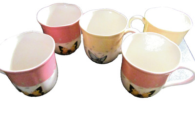 *(5) Lenox BUTTERFLY MEADOW Coffee/Tea Cup/Mug 2 YELLOW & 3 Pink Cottagecore