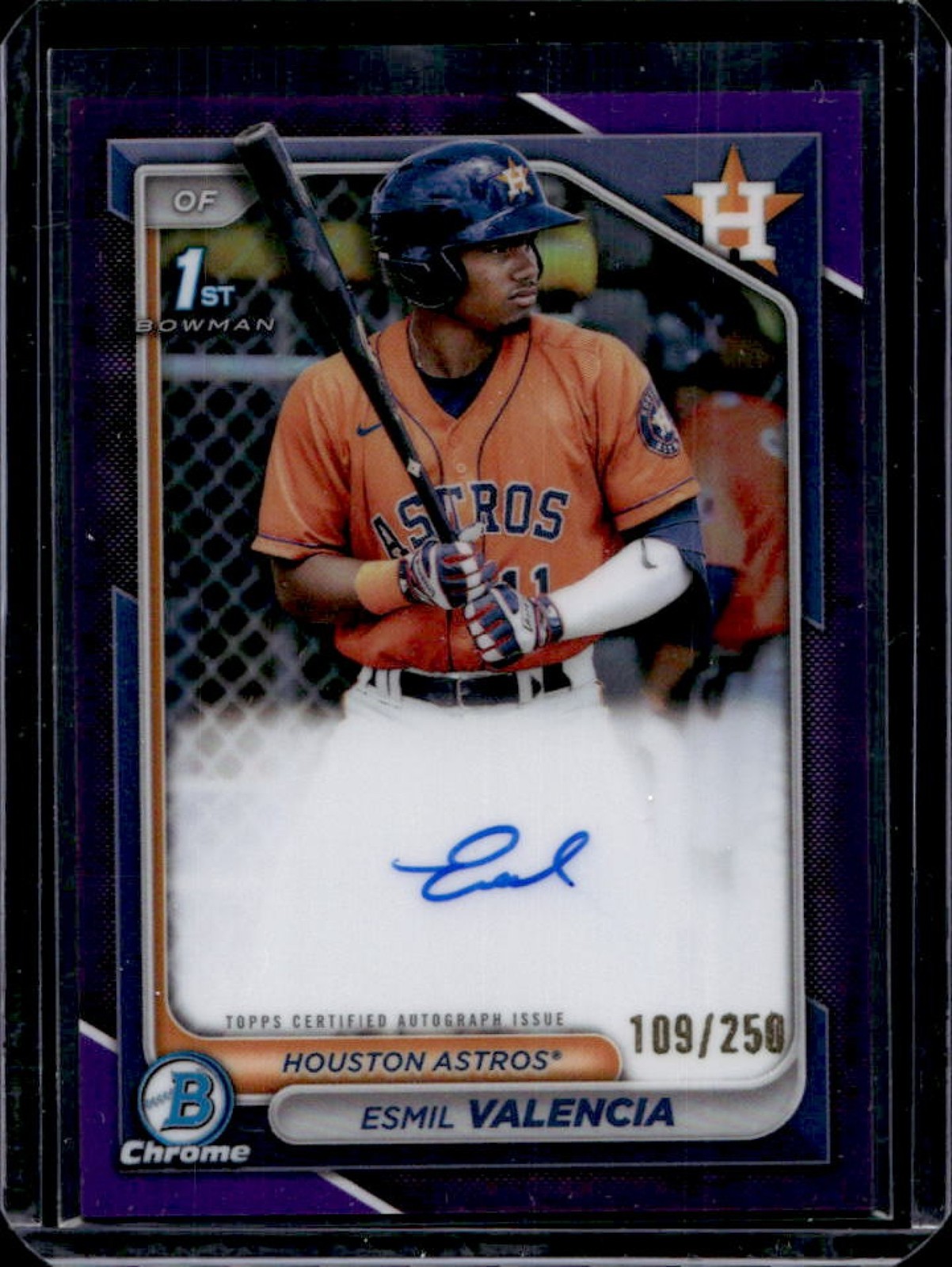 2024 Bowman Esmil Valencia Chrome Auto Purple Refractor 1st #/250 Astros