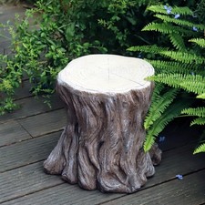 13''H Tree Stump Statue Stool with Faux Wood Grain Finish Magnesium Oxide Stu...