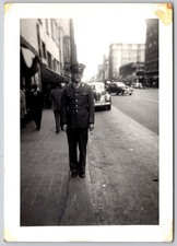 Vintage WWII Era Black  White Photo US Soldier on City Street 1940s