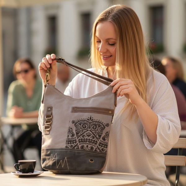 Sunsa Damen Canvas UmhäNgetasche, Graue Crossbody Hobo Tasche, Mandalamotiv-image