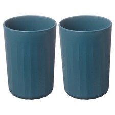 2Pcs Simple Toothbrush Cup 2.8 x 2.8 x 3.9" Bathroom Tumbler Dark Blue 