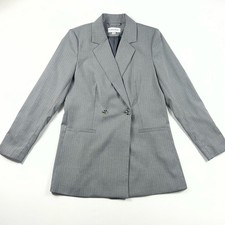 Calvin Klein Women  s Double Breasted Gray Pinstripe Blazer Size 8 NWOT