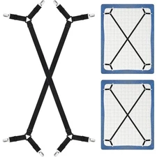 Adjustable Bed Sheet Holder Straps Set of 2 Black Fastener Clips Keep Bedding