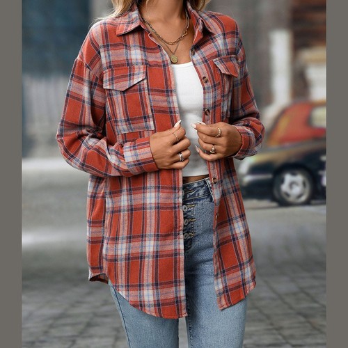 Long Sleeve Shirt Casual Women Shirt Classic Outerwear Lapel Design Retro Look - Picture 17 of 176