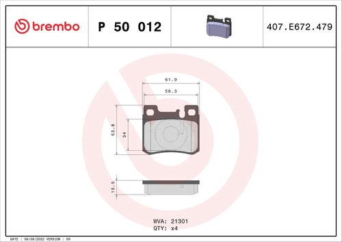 BREMBO Bremsbelagsatz Scheibenbremse PRIME P 50 012 für MERCEDES W201 KLASSE 190 - Bild 2 von 7
