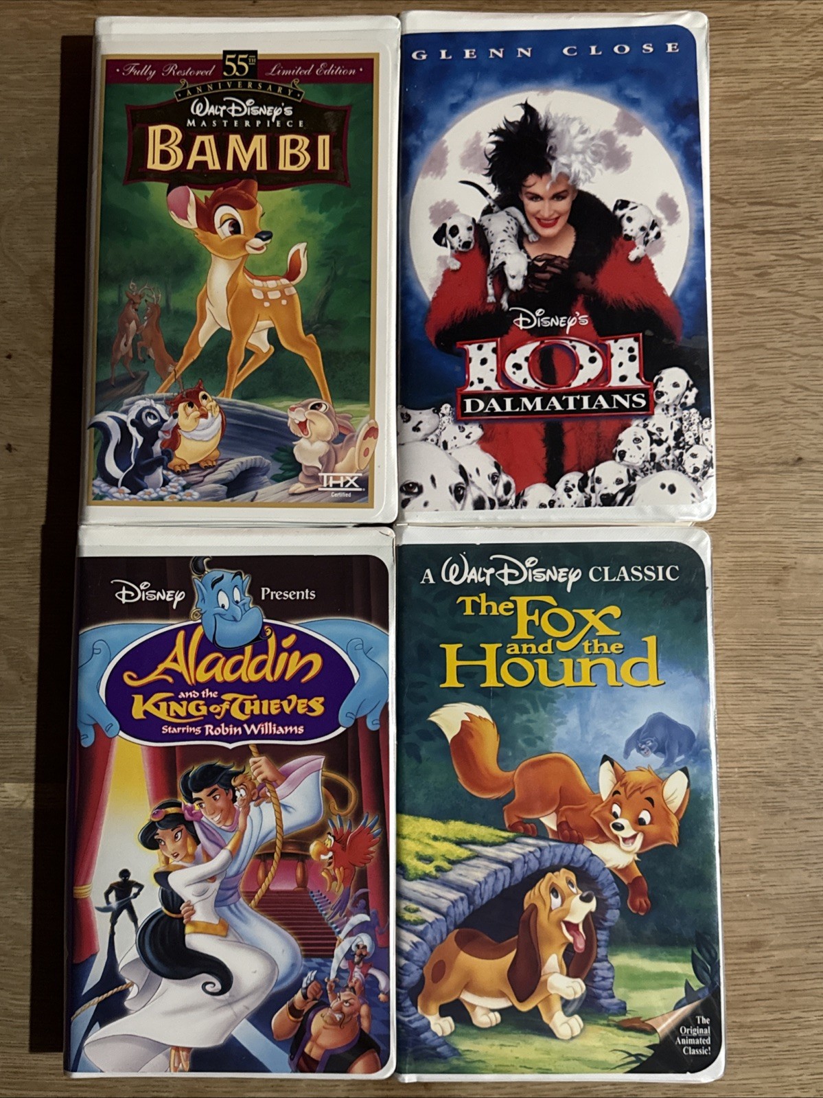 Lot Of 4 Disney VHS Bambi, Aladdin, Fox N Hound, 101 Dalmatians