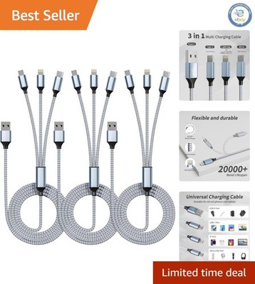 Durable 3-in-1 4FT Charging Cable Pack - USB Type-C, Micro USB &  Compatible