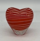 Vintage Glass Heart Bud Vase Paperweight Hand Blown Red White Swirl Murano Style