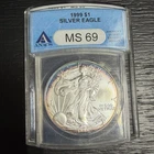 1999 American Silver Eagle ANACS MS69 Beautiful Rainbow Toning